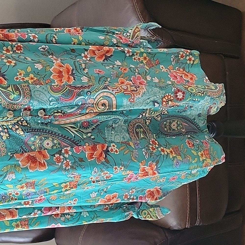 FINAL PRICE Teal Tropical Print Blouse - Picture 5 of 11